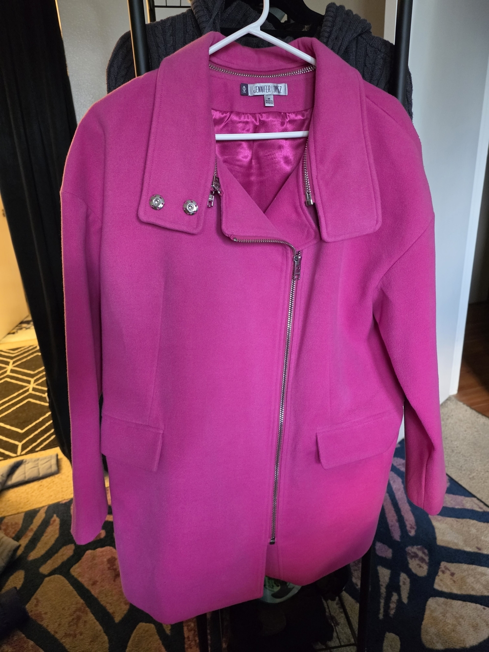 Jennifer Lopez Vibrant Pink Wool-Blend Asymmetrical Zip Coat